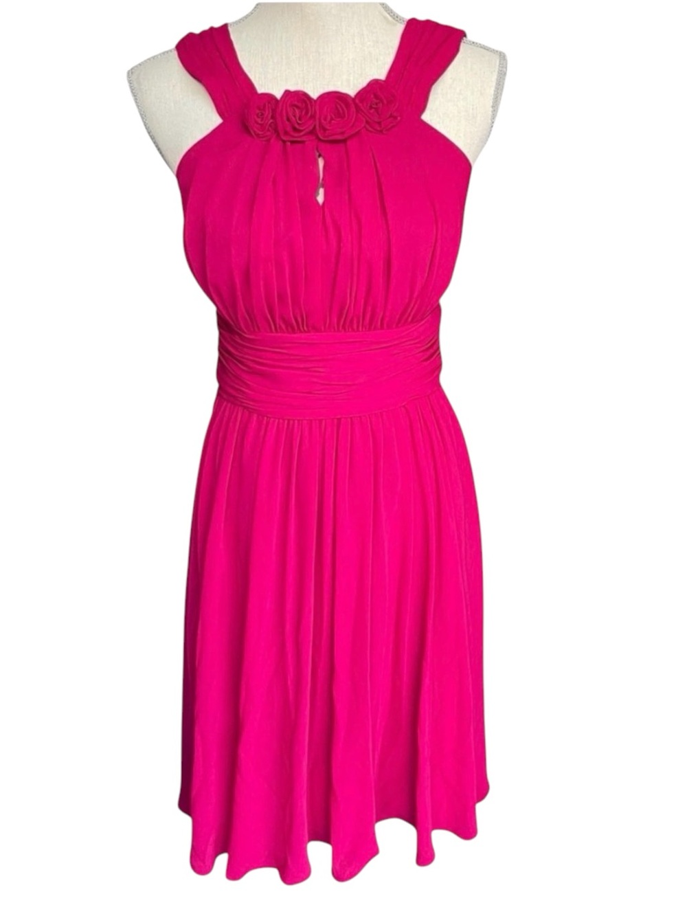 Evan Picone Fuchsia Pink Sleeveless Rosette Fit and Flare Dress (6)